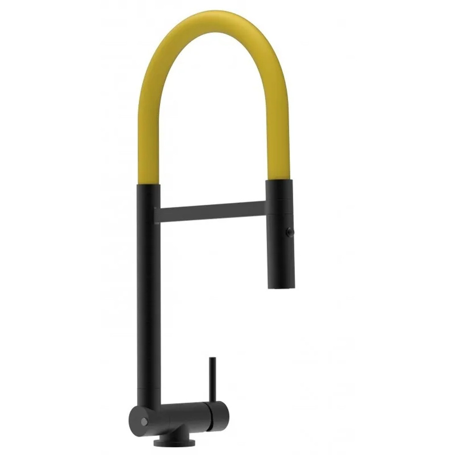VIZIO Küchenarmatur für Vorfenster mit 360 Grad schwenkbarem Auslauf und abnehmbarer 2-Strahl Handbrause, Schwarz Matt und Gelb, Höhe: 45 cm - Bild 2