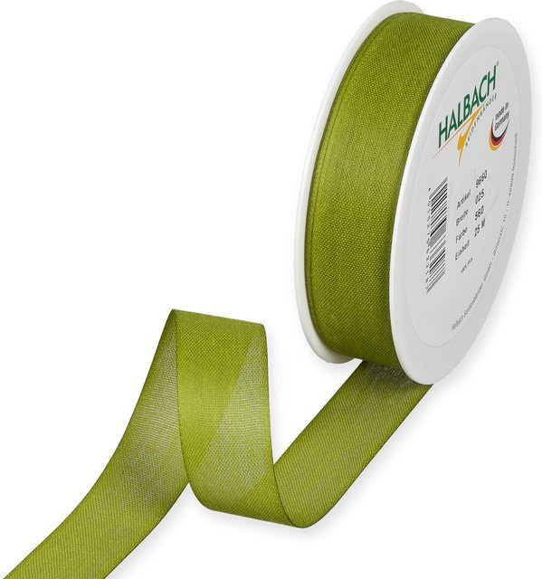 Halbach Dekoband in Baumwolloptik aus Polyester, Breite: 2,5 cm, Länge: 5 m, Frühlingsgrün - Bild 1