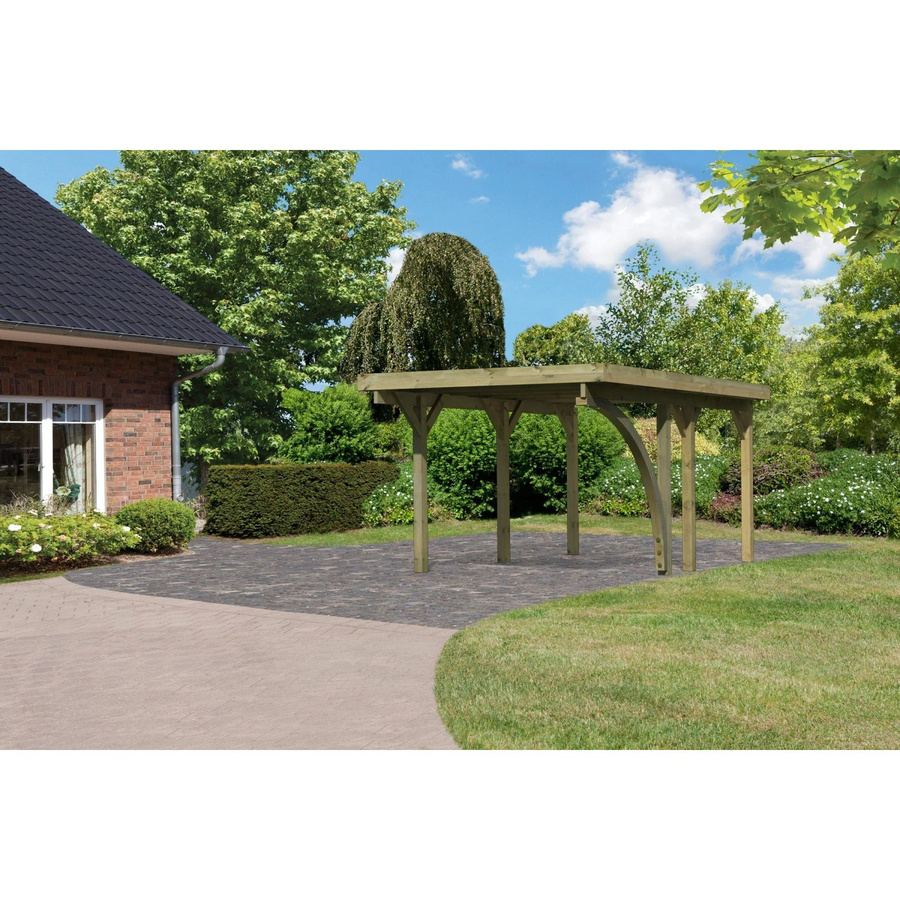 Karibu Einzelcarport Classic 1 Variante B mit Einfahrtsbogen, StahlDach, B/T: 273 x 394,5 cm, natur-gruen - Bild 2