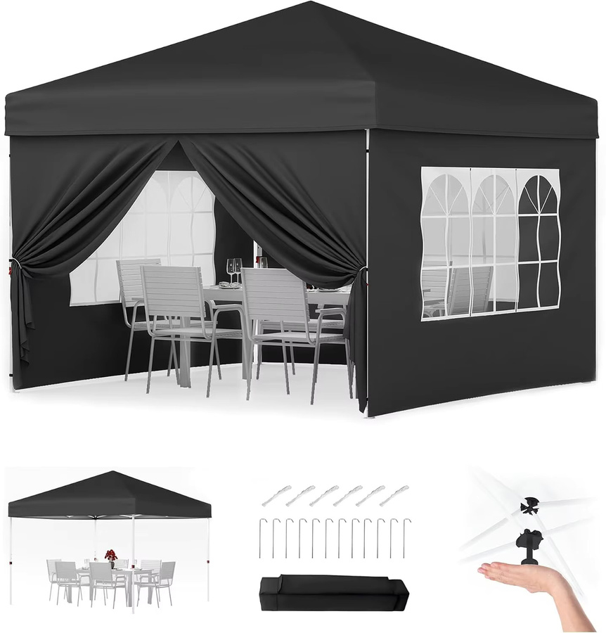 HiMISS Pop-Up Pavillon Wasserdichtes Gartenzelt mit 4 Seitenwänden Schwarz B/T/H: 300 x 300 x 260 cm - Bild 5