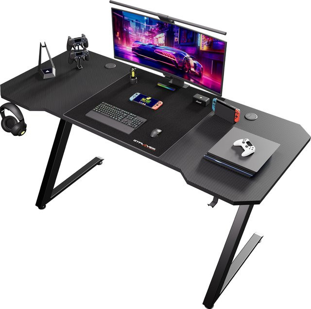 GTPLAYER Gaming Schreibtisch mit Kohlefaseroberfläche und LED in Schwarz, B: 120 cm, T: 60 cm - Bild 1