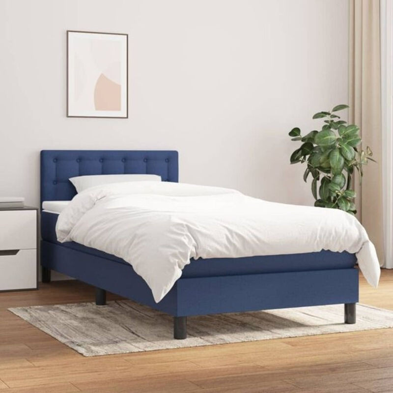 Vidaxl Boxspringbett mit Matratze in Blau und Weiß aus Stoff, B/T: 100 x 200 cm - Bild 1