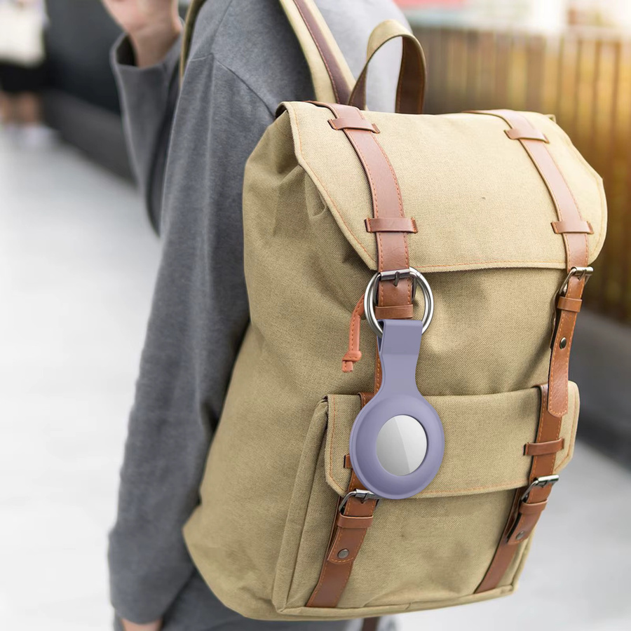 Silikon Schutzhülle für Apple AirTag Tracker in Beige und Purple mit Schlüsselbund-Halterung - Bild 2