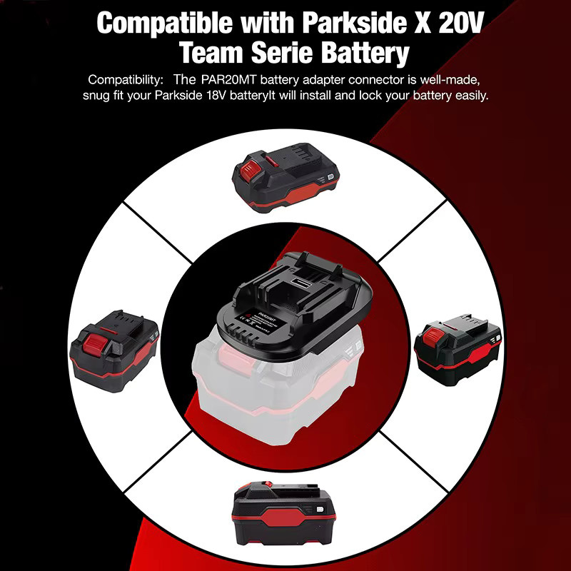PAR20MT Parkside Batterieadapter-Konverter in Schwarz zur Nutzung von Parkside 20V Lithium-Batterien mit Makita 18V Elektrowerkzeugen - Bild 2