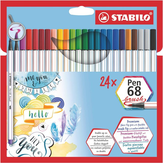 STABILO Pen 68 Brush Brush-Stifte im Kartonetui, 24 Farben, Multicolor - Bild 1
