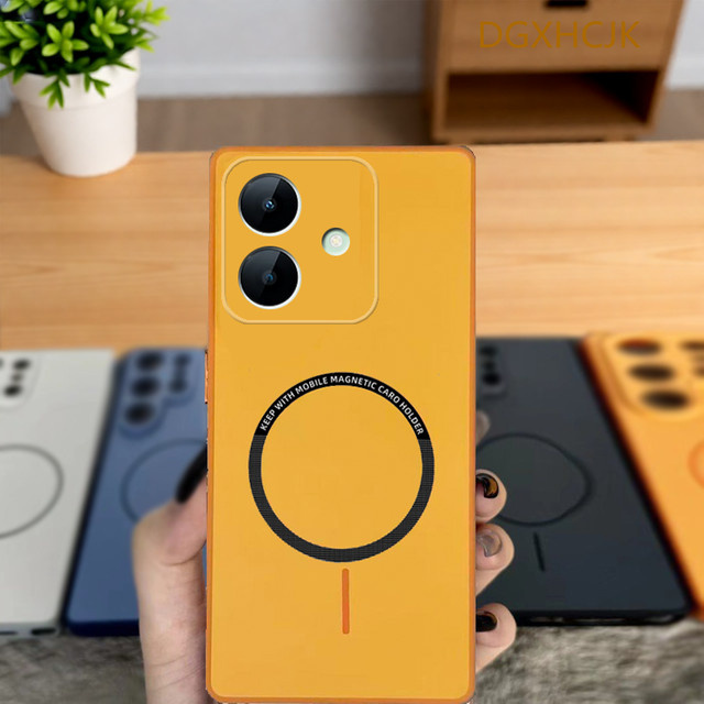 Stoßfeste magnetische Silikon-Handyhülle für Realme Note 60x, Realme Note 60 und Realme Narzo N61 in Braun und Orange - Bild 1