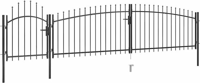 vidaXL Gartentor mit Speerspitzen aus pulverbeschichtetem Stahl, Schwarz, Breite: 5 m, Höhe: 1,5 m - Bild 1