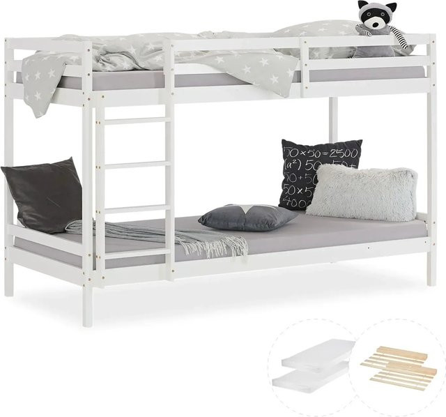 Homestyle4u Etagenbett aus Kiefernholz in Weiß inklusive Schaumstoffmatratze, B/T/H: 90 x 200 x 150 cm - Bild 1