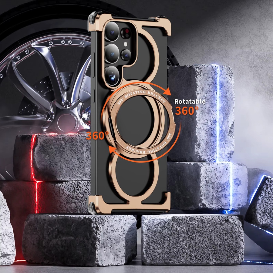 Magnetische Aluminiumlegierung Handyhülle mit drehbarer Halterung für Samsung S26 S25 S24 S23 Ultra in Grau - Bild 2