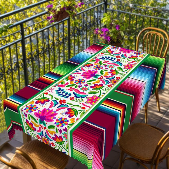 Wasserdichte rechteckige Tischdecke von JMG Household Supplies mit USA Flaggen- und Blumenmuster in Rot, Blau und Multicolour, B/T: 152 x 220 cm - Bild 1