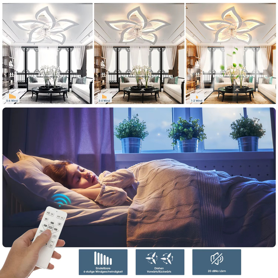 Oyajia LED-Deckenventilator mit integrierter 50 W LED-Leuchte und 5-Licht-Design für Schlafzimmer und Wohnzimmer - Bild 4
