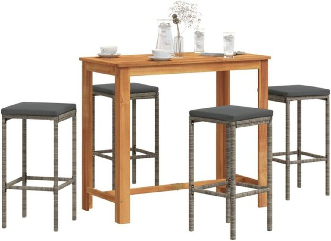 Vidaxl 5-tlg. Gartenbar-Set aus Akazienmassivholz und Polyrattan in Grau Anthrazit Braun - Bild 1