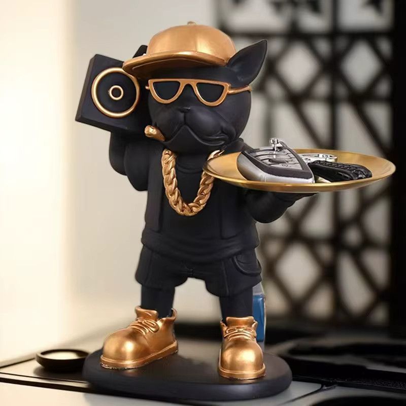 GUOFEI Bulldogge Hund Ornament aus Harz in Schwarz als kreative Ablage für Wohnzimmer und Desktop - Bild 2
