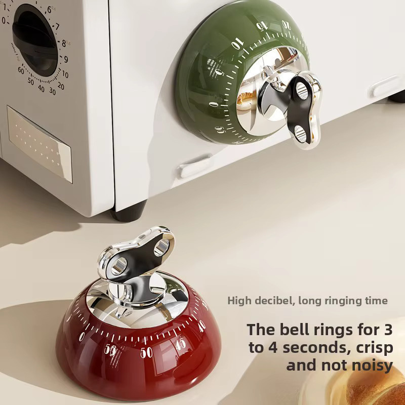 Mechanischer Magnetischer Küchentimer aus Edelstahl in Silber und Beige, runder Countdown-Timer zum Backen, Kochen und für das Büro - Bild 2