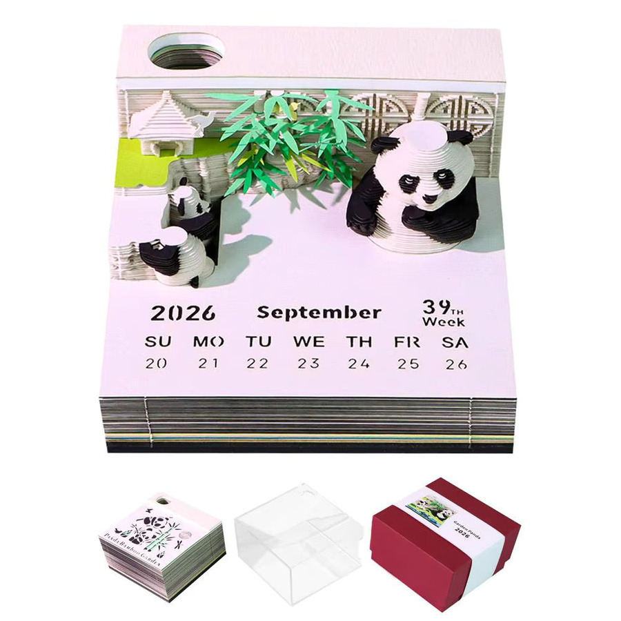 3D Panda Tischkalender 2026 mit Acrylgehäuse und Notizfunktion in Multicolor - Bild 2