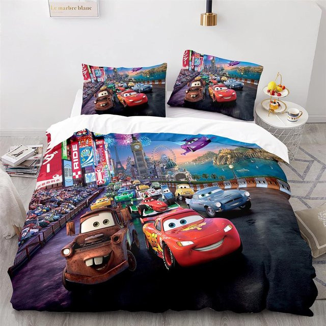 Autos Lightning McQueen 3D Kinderbettwäsche-Set 3-teilig aus 100% Polyester mit 1 Bettbezug, Breite: 220 cm, Länge: 240 cm - Bild 1