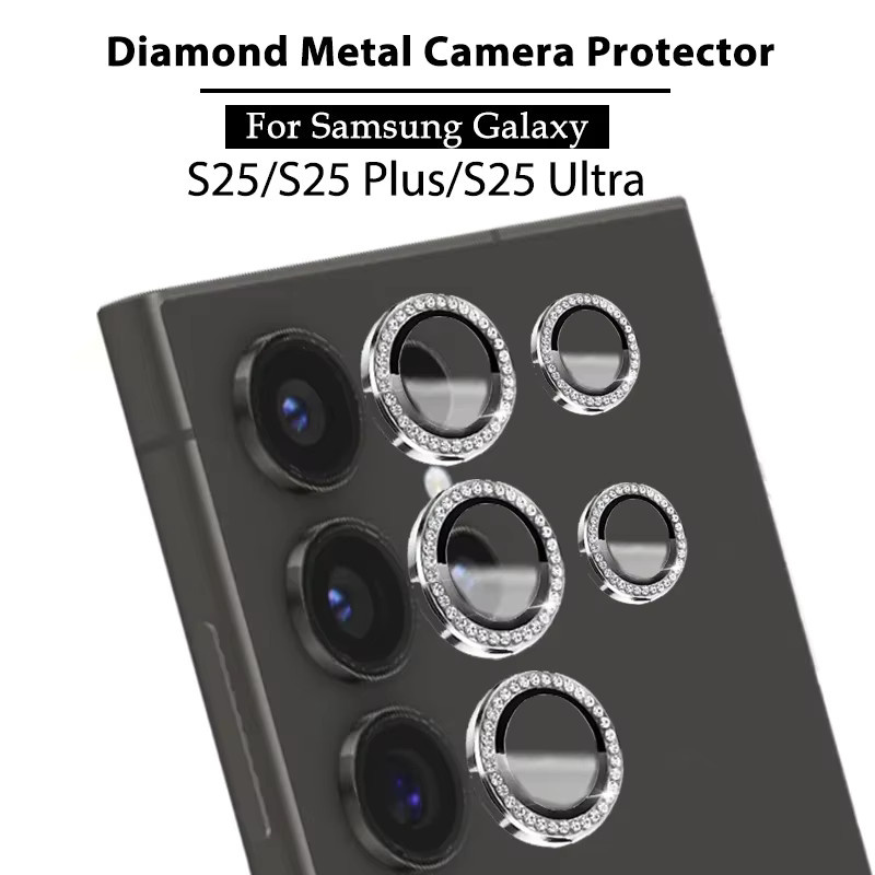 Samsung Galaxy S25 S25 Ultra Kamera Schutz 3D Objektiv Film mit Diamant Metall Ring in Schwarz und Silber - Bild 2