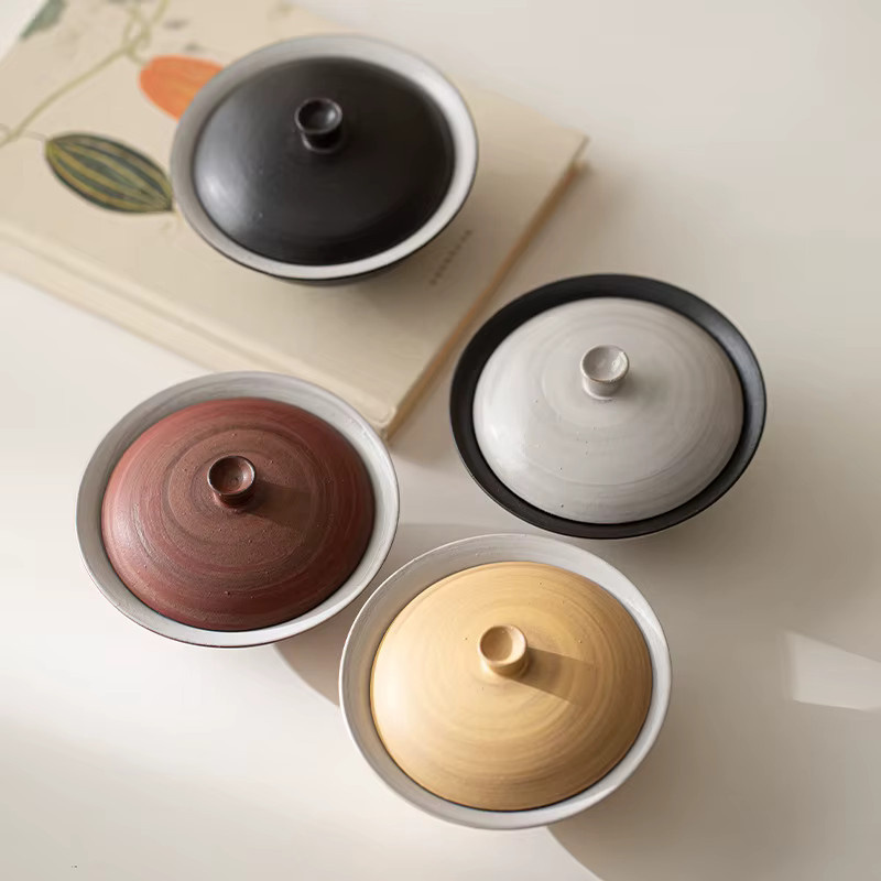 Handgefertigte Keramik-Gaiwan Teekanne im Vintage Wabi Sabi Stil, Farbe: Rot, Volumen: 7,5 ml, Höhe: 11,2 cm - Bild 2