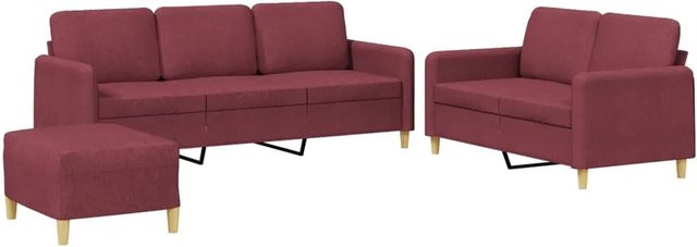 vidaXL 3-teilige Sofagarnitur in Rot mit Stoffbezug, 3-Sitzer, 2-Sitzer und Ottoman für dein Wohnzimmer - Bild 1