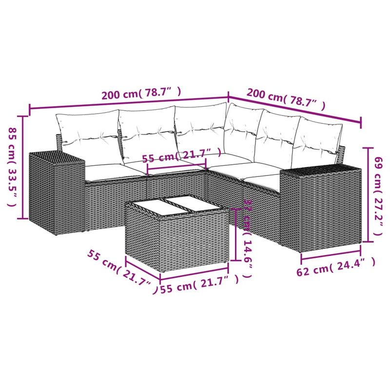 Vidaxl Gartenmöbel-Set aus Polyrattan mit Kissen und Glastisch, 6-teilig, Beige - Bild 2