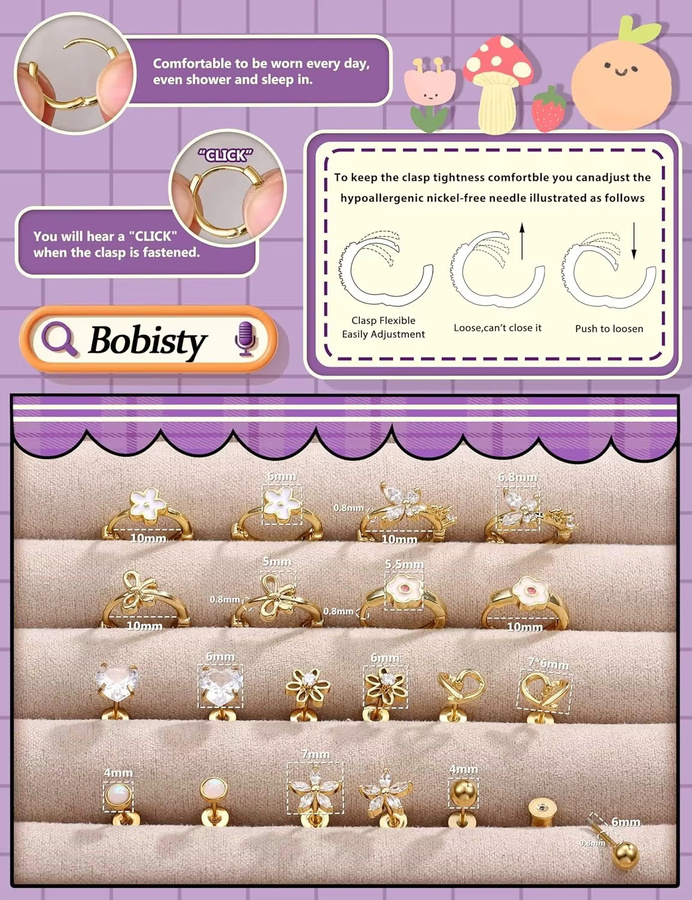 Bobisty Ohrstecker, 14 Karat vergoldet, Edelstahl, Zirkonia, Damen - Bild 1