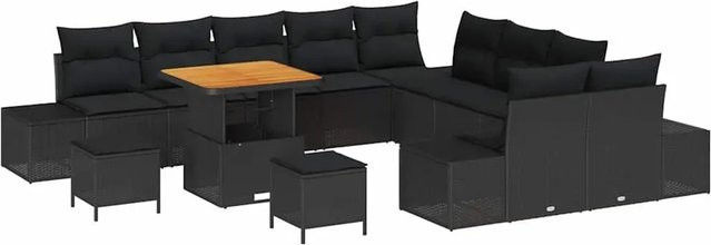 vidaXL Garten-Sofa-Set aus Poly Rattan in Schwarz, 13-teiliges Lounge-Set mit Kissen in U-Form - Bild 1
