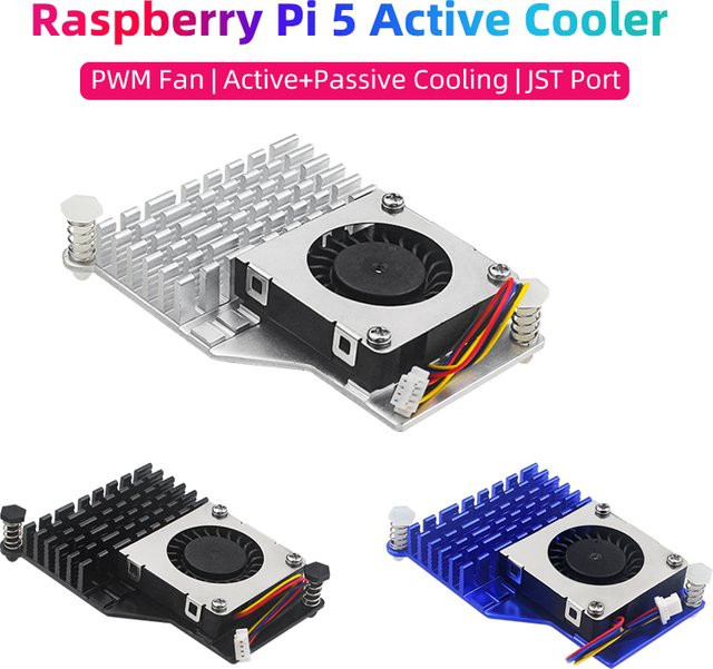SHCHV Aktiver Kühler für Raspberry Pi 5 mit PWM-geschwindigkeitsverstellbarem Lüfter und Metallkühlkörper in Schwarz, Silber und Blau - Bild 1