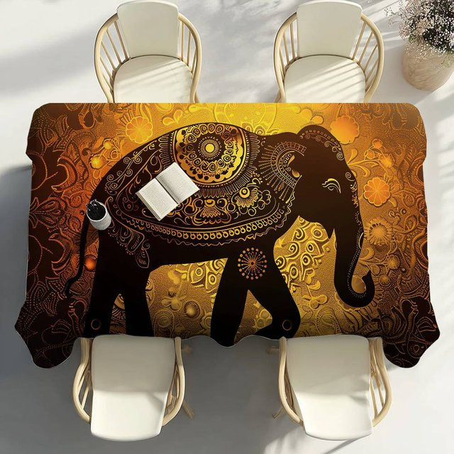 Wasserdichte und fleckenabweisende Tischdecke mit Elefant-Mandala-Design von Fancy Style Studio, Mehrfarbig, B: 100 cm, L: 140 cm - Bild 1