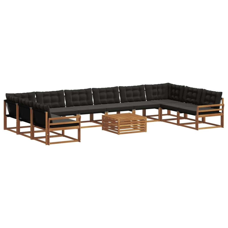 vidaXL Outdoor-Sofagarnitur aus Akazienholz in U-Form mit 11-teiligem Set, Textilene und Kissen, Schwarz und Natur - Bild 2