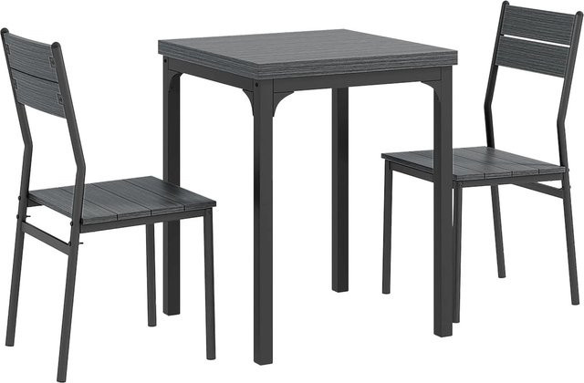 HOMCOM Essgruppe Modern mit Tisch und Stühlen aus MDF und Metall, Grau/Anthrazit, B/T/H: 60 x 60 x 76 cm - Bild 1
