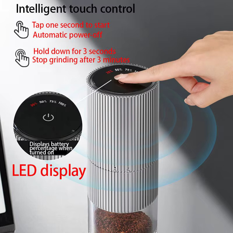 Elektrische Kaffeemühle OFENGIQ mit LED-Anzeige, wiederaufladbar und tragbar, Schwarz - Bild 1