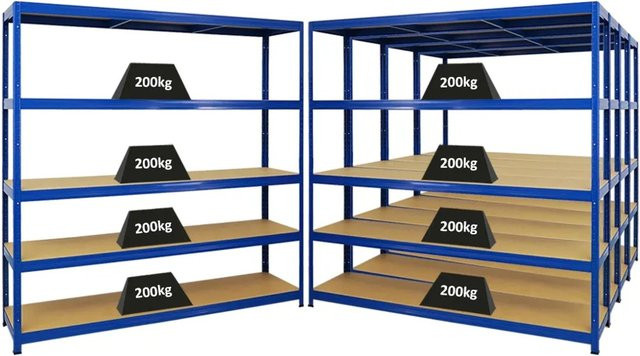 PROREGAL 5er Set Schwerlastregal Giant Elephant Blau, H x B x T: 180 x 180 x 45 cm, mit verstellbaren MDF-Holzböden und pulverbeschichtetem Metallgestell - Bild 1