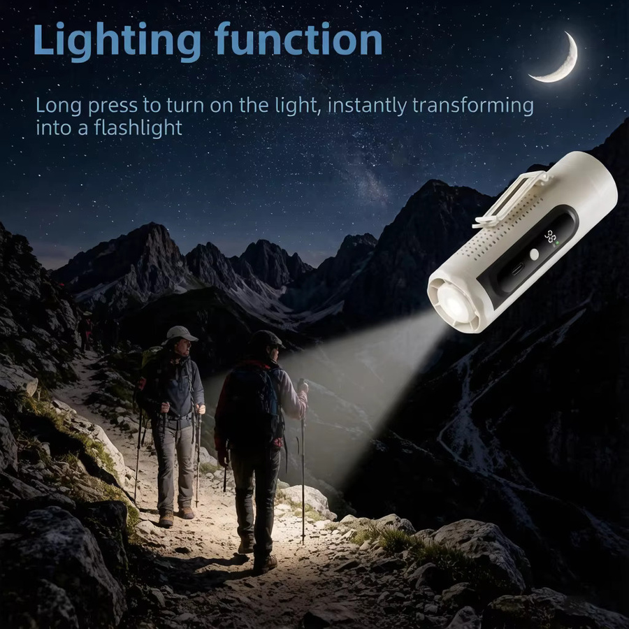 HAOYUNMA 5-in-1 Tragbarer Ventilator mit Eiskühlung und Taschenlampe, Weiß, 3000 mAh Akku, USB-aufladbar mit LED-Anzeige und 5 Geschwindigkeitsstufen - Bild 4