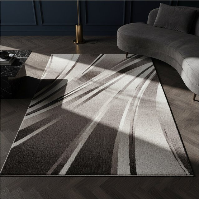 Kadima Design Kurzflor Teppich DRAU in Braun mit abstraktem Wellenmuster, B/T: 240 x 340 cm - Bild 1