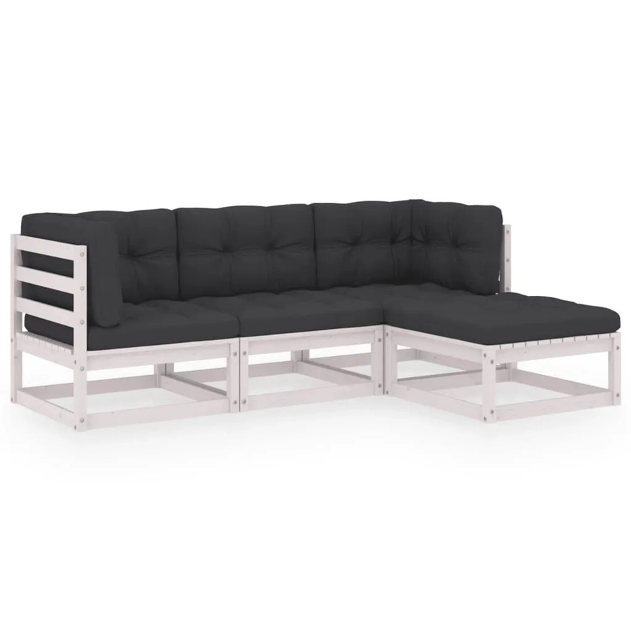 vidaXL 4-tlg Garten-Lounge-Set aus massivem Kiefernholz in L-Form mit Polsterkissen in Anthrazit und Weiß - Bild 2