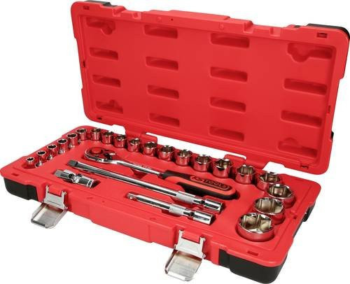 KS Tools CHROMEplus Steckschlüssel-Satz 1/2 Zoll, 24-teilig, aus Chrom-Vanadium-Stahl in Rot - Bild 1