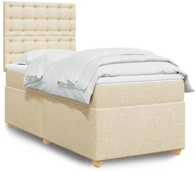 Maison Exclusive Stoffbett mit Lattenrost und Matratze in Creme, B/T: 90 x 200 cm - Bild 1