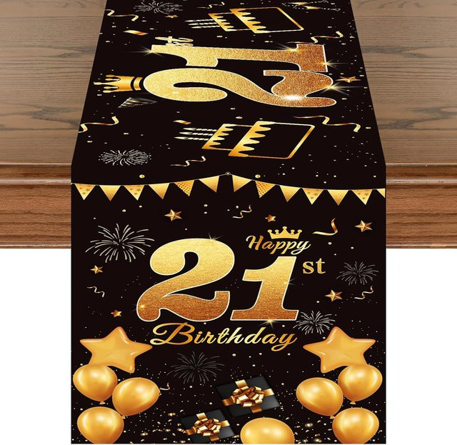 Beau Maison Tischläufer Happy Birthday aus Leinen in Schwarz, B/T: 150 x 33 cm - Bild 1