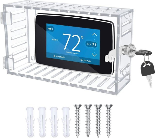 Aramox Clear Box Guard Thermostat Schutzbox mit Schlüssel, wandmontiert, transparent/weiß - Bild 1