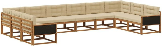 vidaXL Outdoor-Sofagarnitur aus massivem Akazienholz mit 10 Kissen in Natur und Beige, B/T/H: 247,5 x 148,6 x 73,0 cm - Bild 1