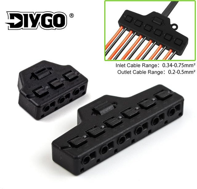 DIY GO Quick Connect Niederspannungs-Draht-Splitter Verteilerblock in Schwarz mit 3 oder 6 Ports für LED-Streifen und Beleuchtung - Bild 1