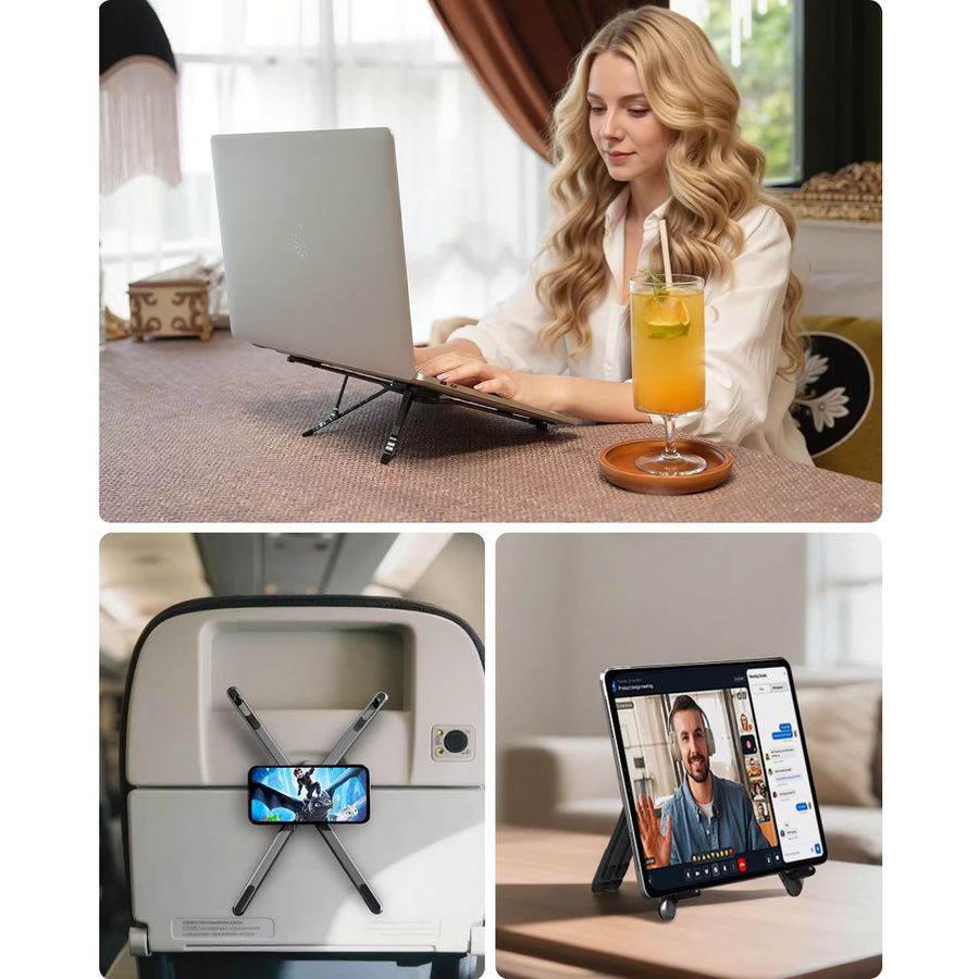 Aumengear Tragbarer 3-in-1 faltbarer Mini-Laptop-Ständer aus Aluminiumlegierung mit höhenverstellbarem Handyhalter in Silber und Grau - Bild 3