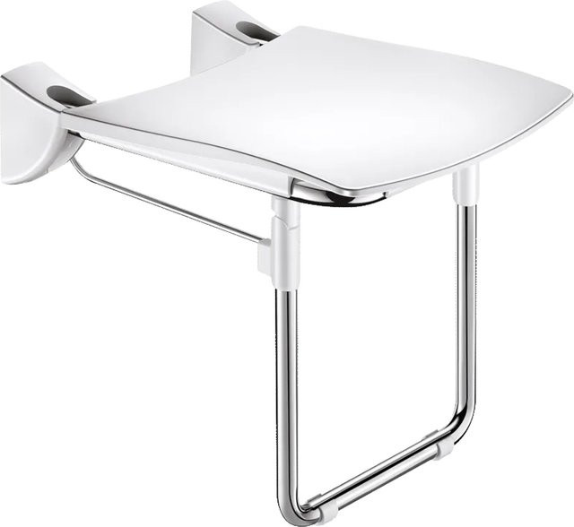 Delabie Duschsitz Komfort hochklappbar aus Edelstahl in Silber hochglanzpoliert B/T/H: 42 x 48 x 50,6 cm - Bild 1