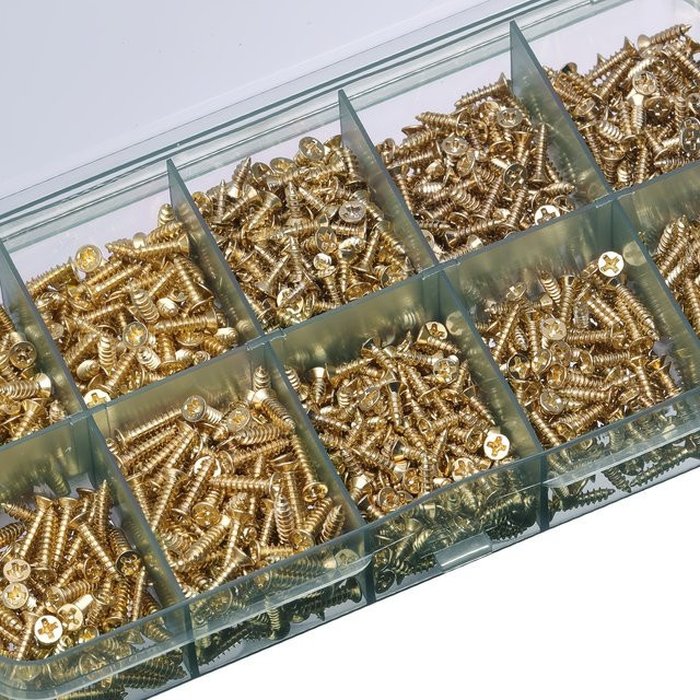 Zimir Messing Mikro-Schrauben Set mit 1200 Stück Flachkopf-Holzschrauben in Gold für Modellbau und Feinmechanik - Bild 1