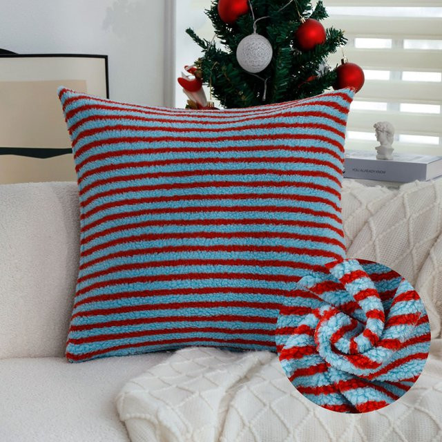 CANIRICA Kissenbezug Plüsch mit Kontrast Streifen in Rot und Blau, B/B: 45 x 45 cm - Bild 1