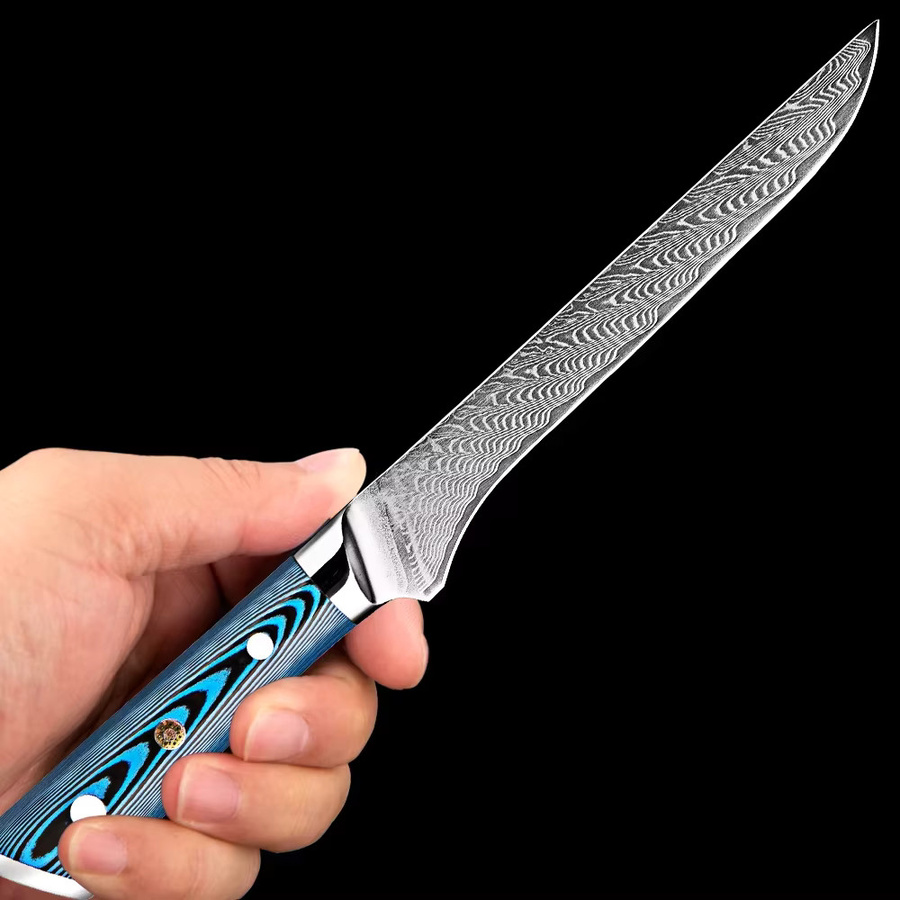 Xituo Professionelles Ausbeinmesser aus Damaststahl mit Holzgriff, 14 cm, Blau - Bild 3