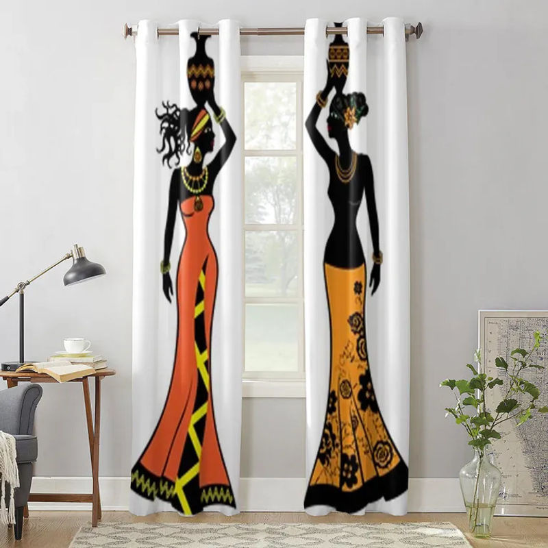 Super Six Fenstervorhang mit afrikanischem Frauenmotiv und Vasen, Farbe: Weiß, Breite: 135 cm, Höhe: 60 cm - Bild 3