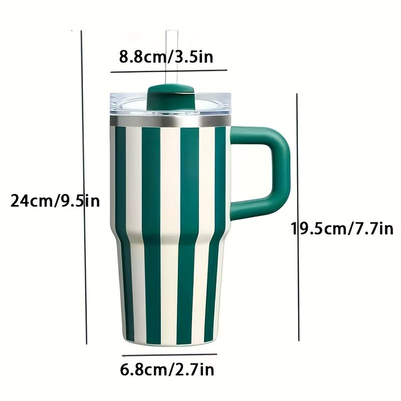 Bingba Retro Thermobecher aus Edelstahl mit Griff, gestreifter Kaffeebecher in Gelb und Multicolour, 20oz (ca. 591 ml) - Bild 4