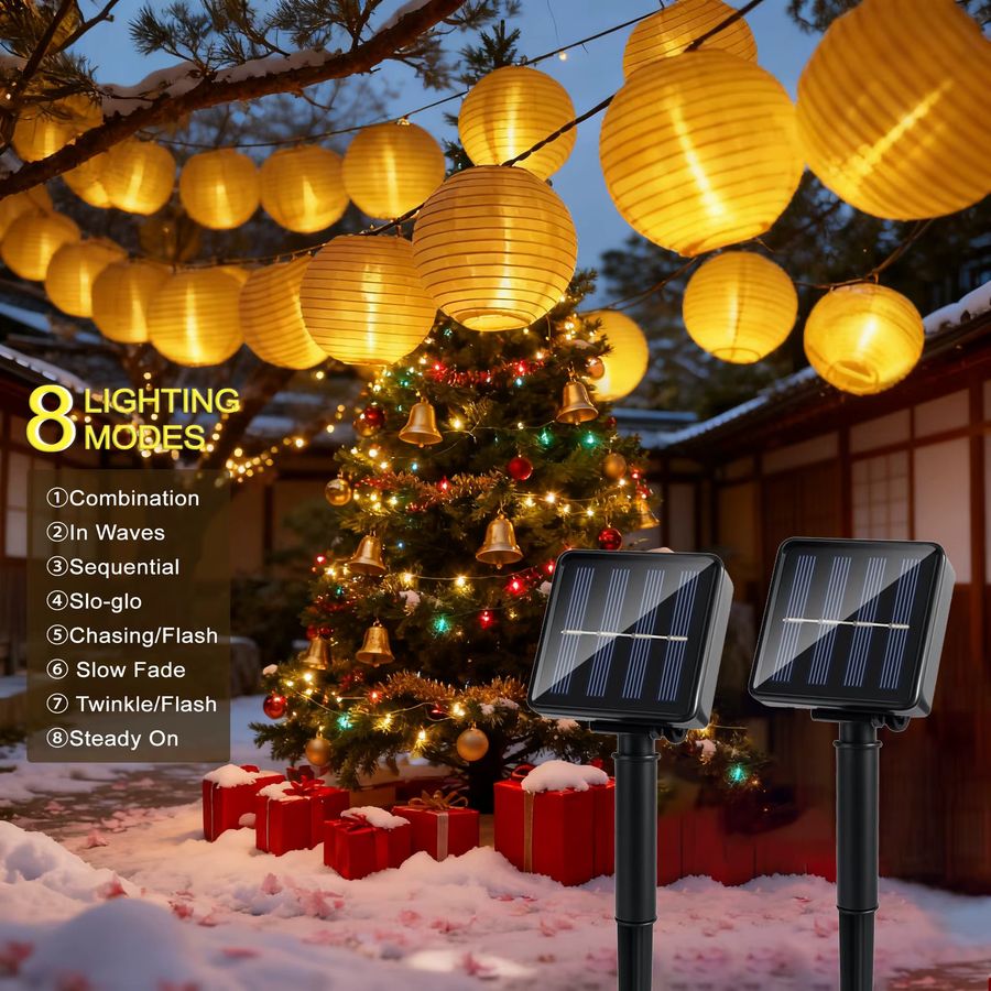 Leclstar Solar-Lichterketten für den Außenbereich mit 20 oder 30 Laternen, IP65 wasserdicht, 8 Modi für Garten, Terrasse und Camping, 2 Stück - Bild 2