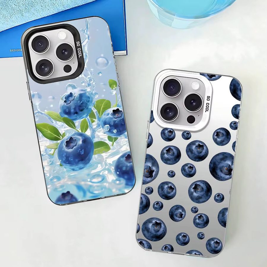 Stoßfeste Handyhülle mit Blaubeeren Motiv für iPhone 11 bis iPhone 17 Pro Max Plus in Silber - Bild 3